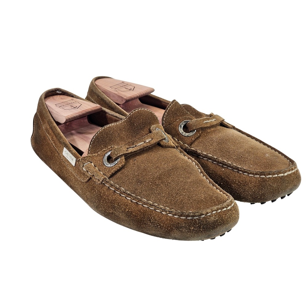 Canali Brown Suede Driving Loafers Mens Size 44 411203 Made in Italy Pebble Sole